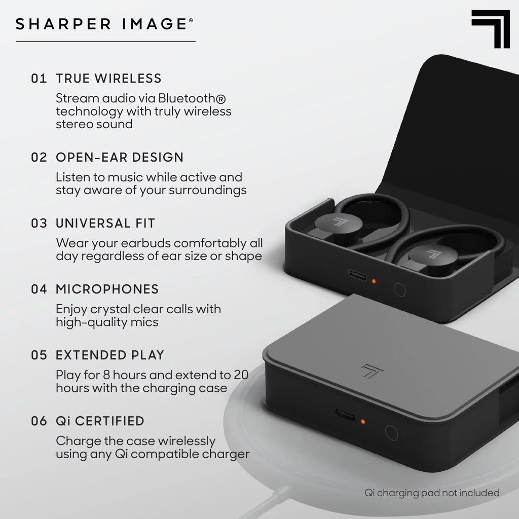 Sharper Image® SoundHaven® Sport True Wireless Bluetooth Earbuds with Qi Charging Case; Black