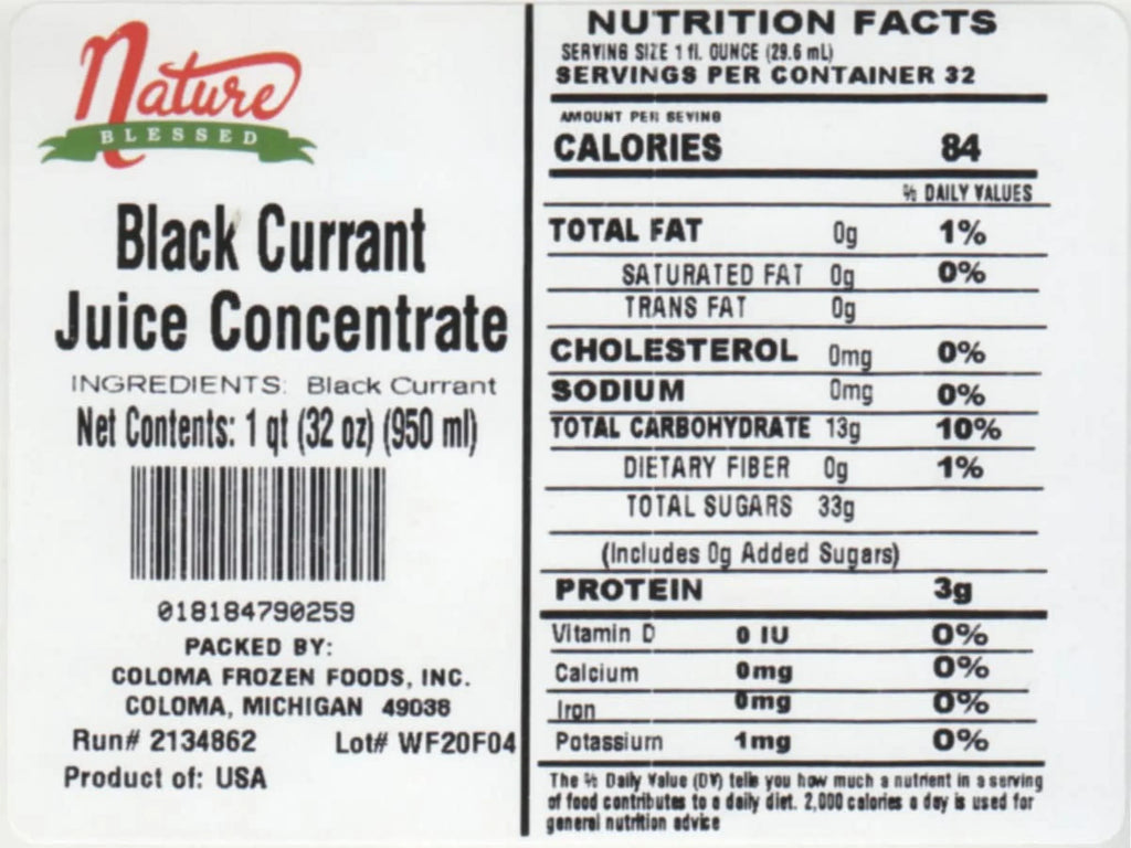 Pure Black Currant Concentrate - 1 Quart (1/32 Fl Oz Bottle); Applications: Home Wine Making; Brewing; Distilling; Smoothies; Jelly