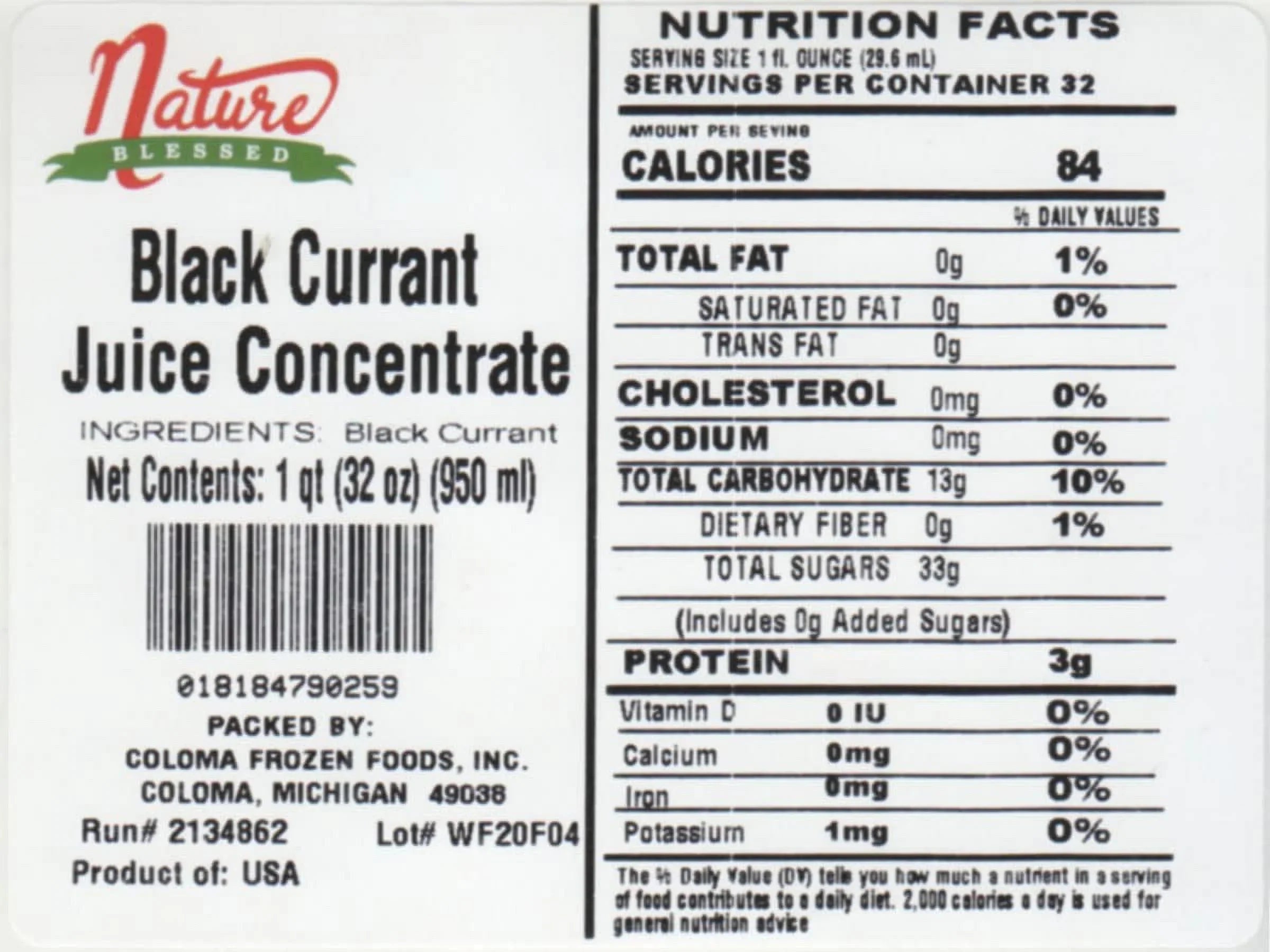 Pure Black Currant Concentrate - 1 Quart (1/32 Fl Oz Bottle); Applications: Home Wine Making; Brewing; Distilling; Smoothies; Jelly