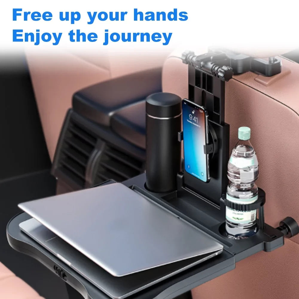 Nebublu Adjustable Car Seat Travel Table; Multifunctional Foldable Back Seat Food Tray with Phone Holder， Black