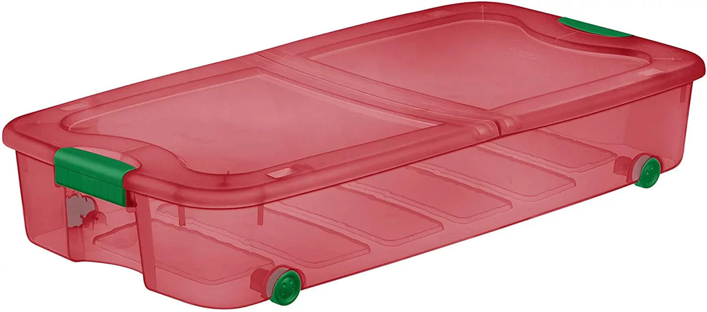 4-Pack Under Bed Plastic Storage Bin Unit Boxes Are Containers For Clothes; Books; Diapers; Shoes; Linen. Office Supplies; Camping; RV; Pantry Foods 66 Quart Capacity