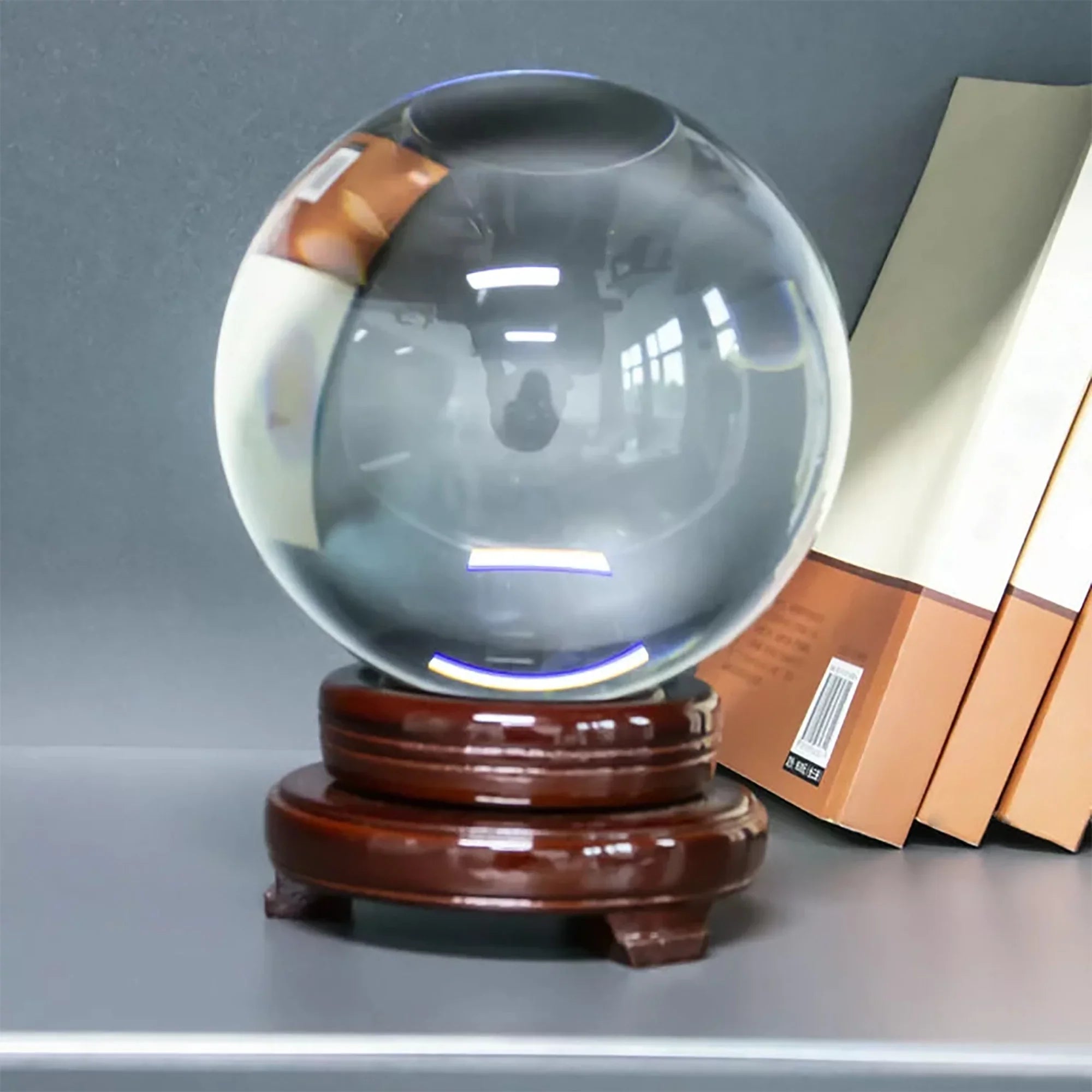 bimiti 5.9" Clear Crystal Glass Ball; 150mm Large Glass Marbles Sphere Magic Witch Ball with Wood Stand for Gift