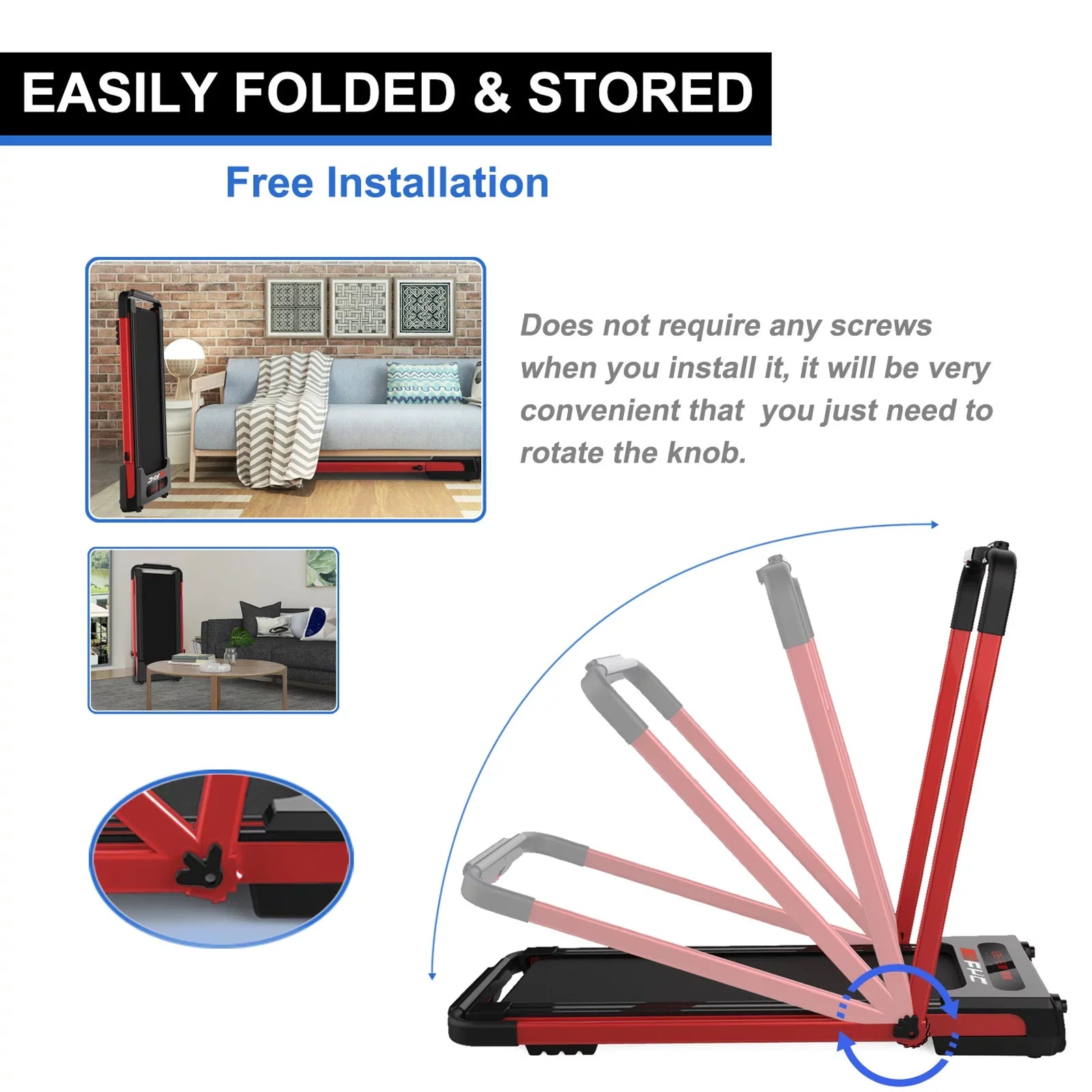 2 in 1 Under Desk Treadmill for Home; Installation-Free Foldable Treadmill Compact Voltage-driven Running System; Remote Control & LED Display Walking Running Jogging