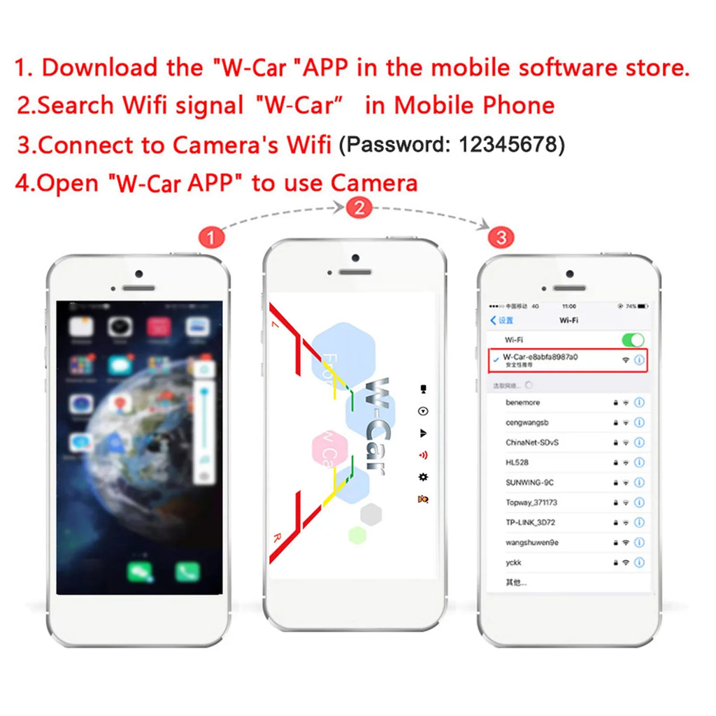 WiFi Wireless Reverse Backup Camera with LED Night Vision; Suitable for Automobiles and Commercial Vehicles