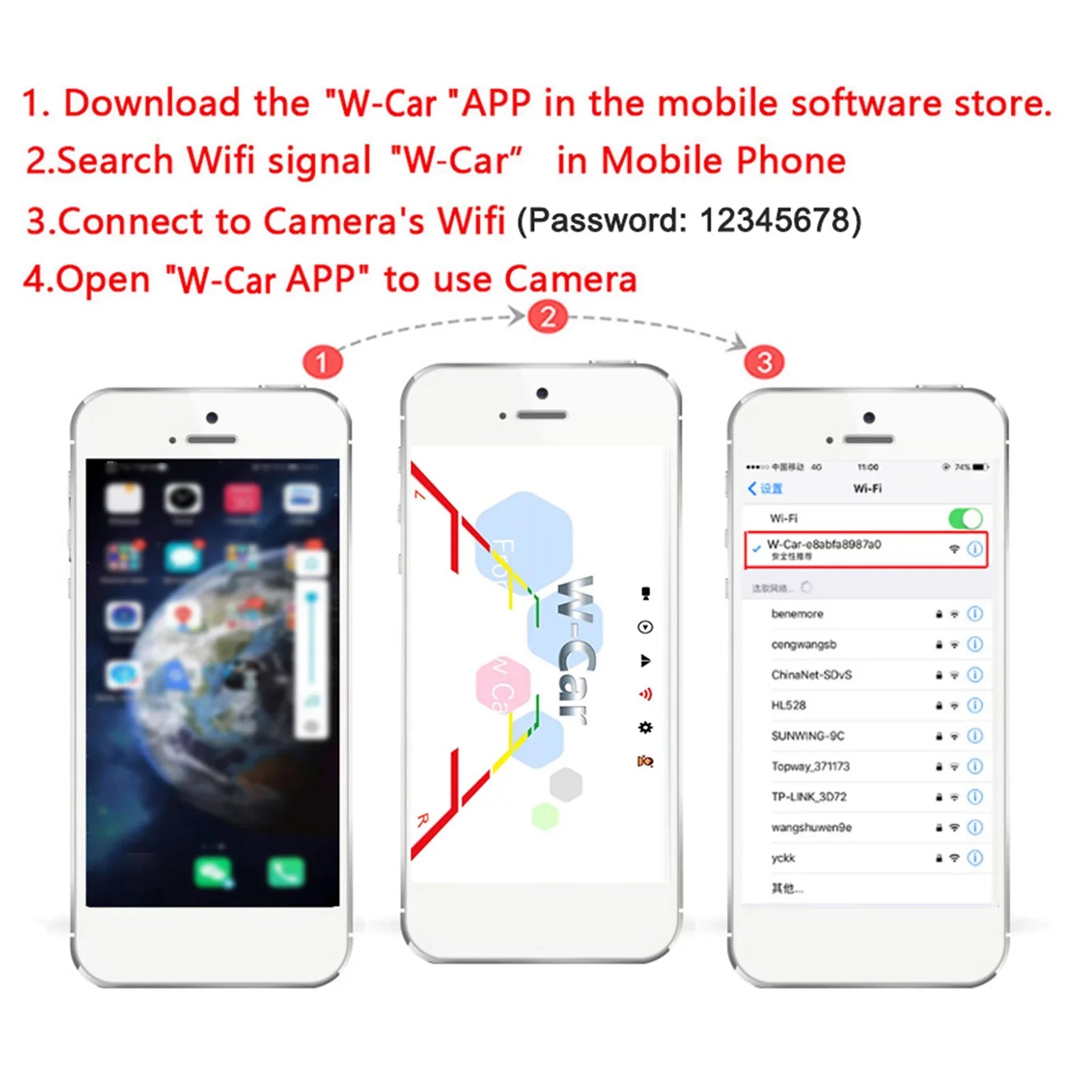 WiFi Wireless Reverse Backup Camera with LED Night Vision; Suitable for Automobiles and Commercial Vehicles