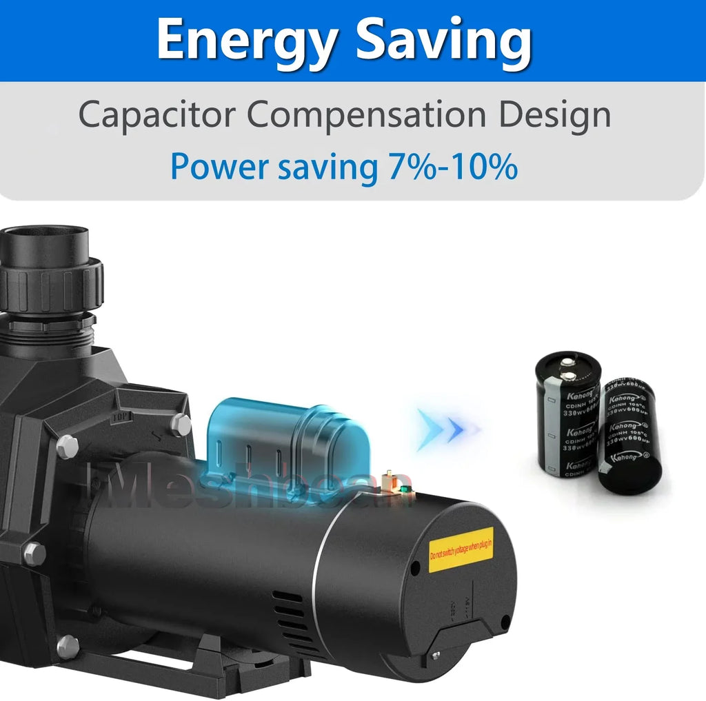 iMeshbean In-ground Swimming Pool Pump; 1.5HP Motor 110V-230V; 6000GPH; Head Max 69FT; for Above Ground Swimming Pool and Inground Pool Circulation; w/ Strainer Basket