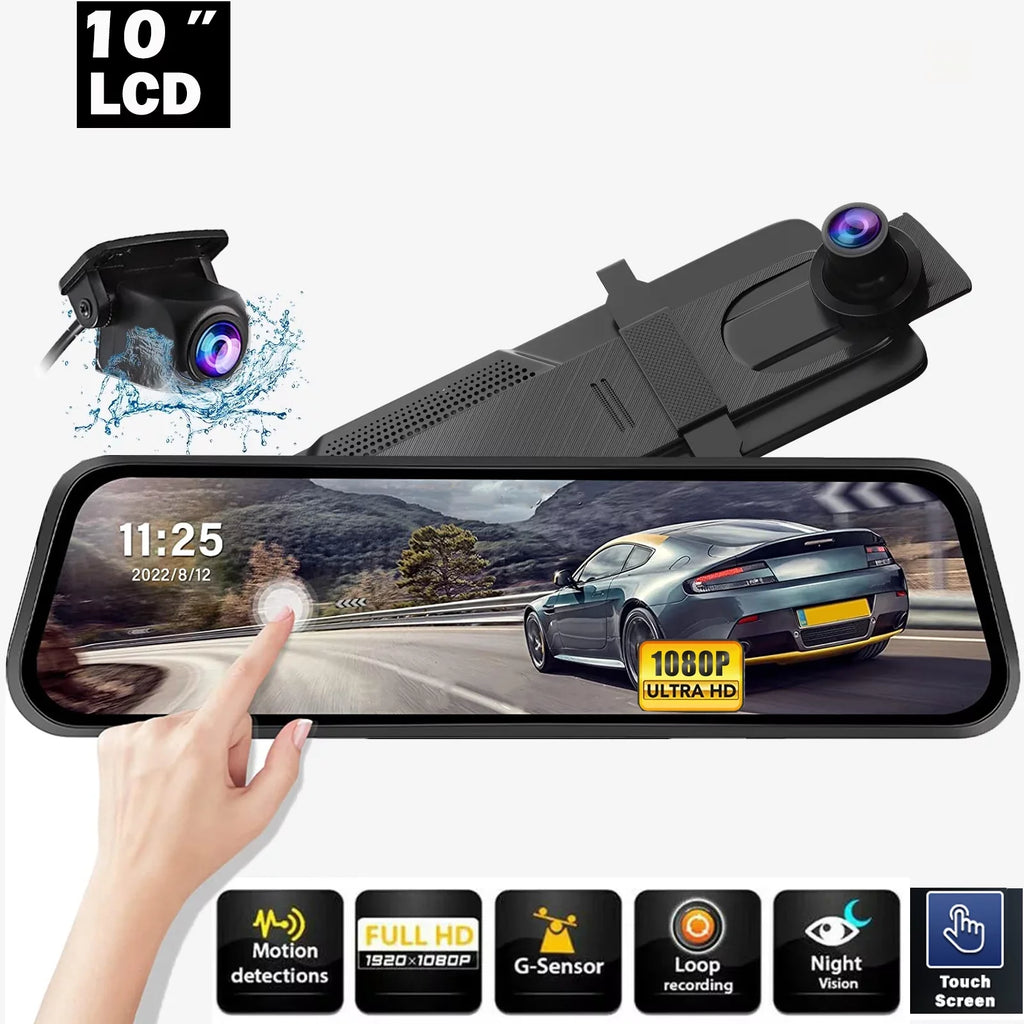 10" Touch Screen Mirror Dash Camera; 1080P Dual Dash Cam Kit Front and Rear View; Backup Camera for Cars; Super Night Vision; Motion Detection;Reversing Assistance; Loop Recording