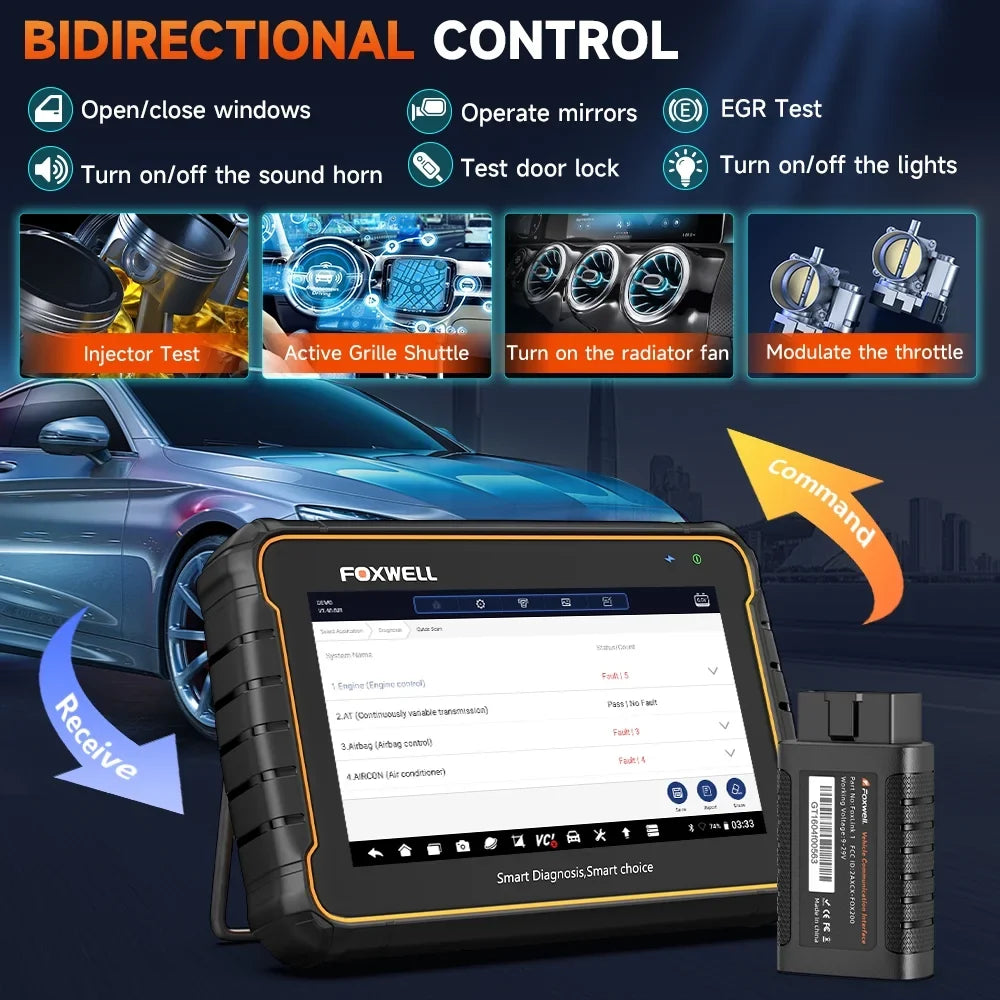 Foxwell GT60 Wireless Bluetooth Automotive Bi-directional Diagnostic Scanner 24+ Maintenance Services Full System OBD2 Scanner Code Reader for 12V Cars; EOBD OBD Scan Tool Vehicle Analyzer with Bag