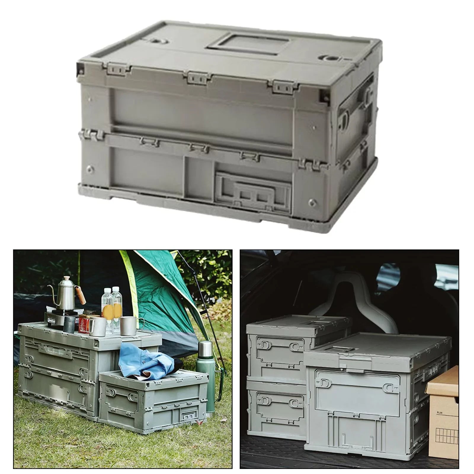Storage Box Versatile Storage Bins Collapsible Crate Trunk Organizers Multifunctional Storage Containers Gray Green; 41x29.5x22cm