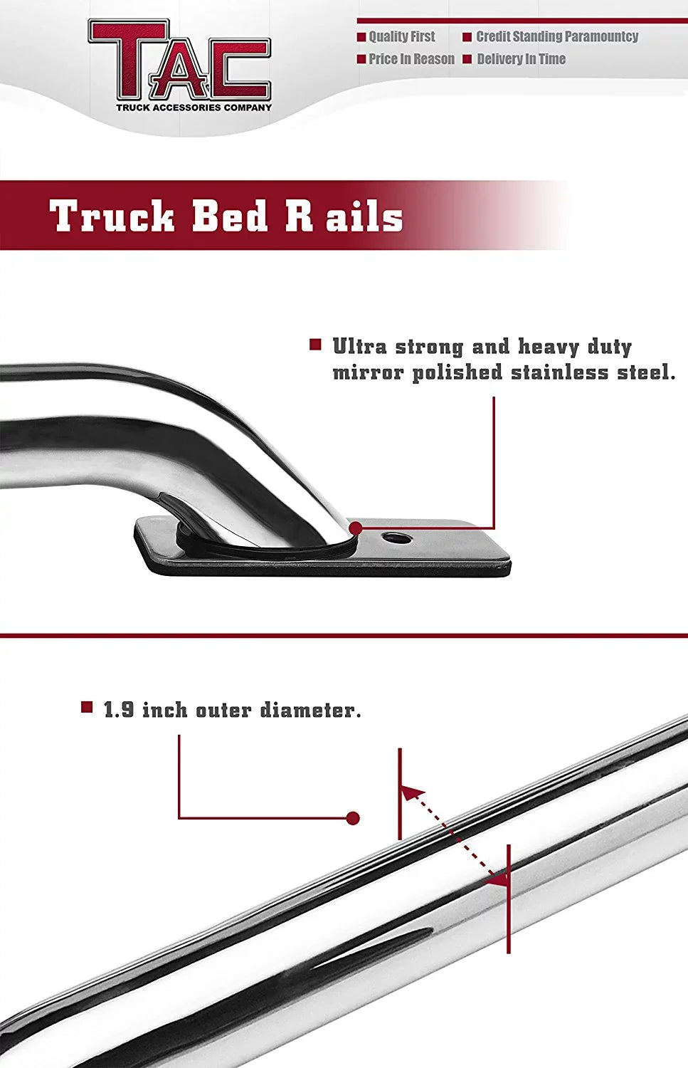 TAC Bed Rails Fit 2014-2024 Chevy Silverado/GMC Sierra 1500 6.5ft Standard Bed(Excl. Denali CarbonPro Editions) 304 Stainless Steel Truck Side Rails Accessories 2pcs