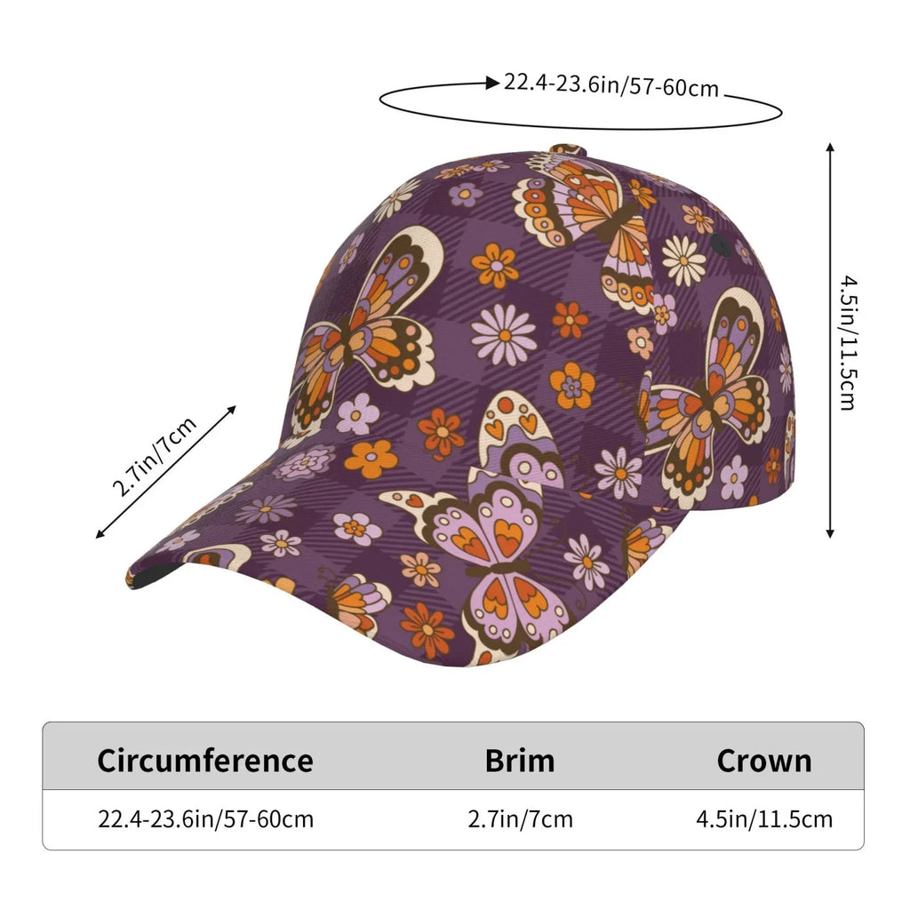 Balery Baseball Cap Adjustable Size for Running Workouts and Outdoor Activities All Seasons Dad Hat(Buffalo Plaid and Butterflys)