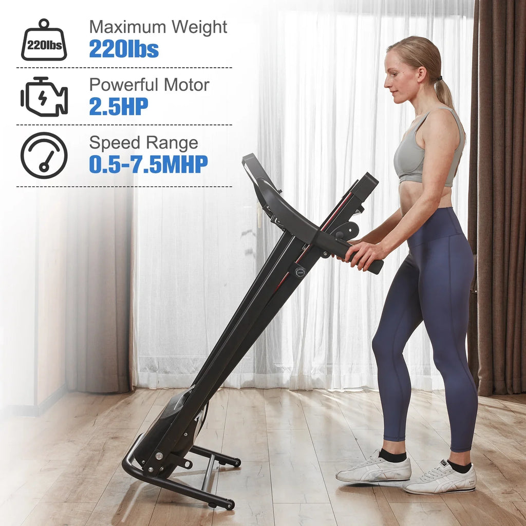 Relife Sports Foldable Treadmill with Incline 220lbs Walking Pad; 0.5-7.5mph; Black