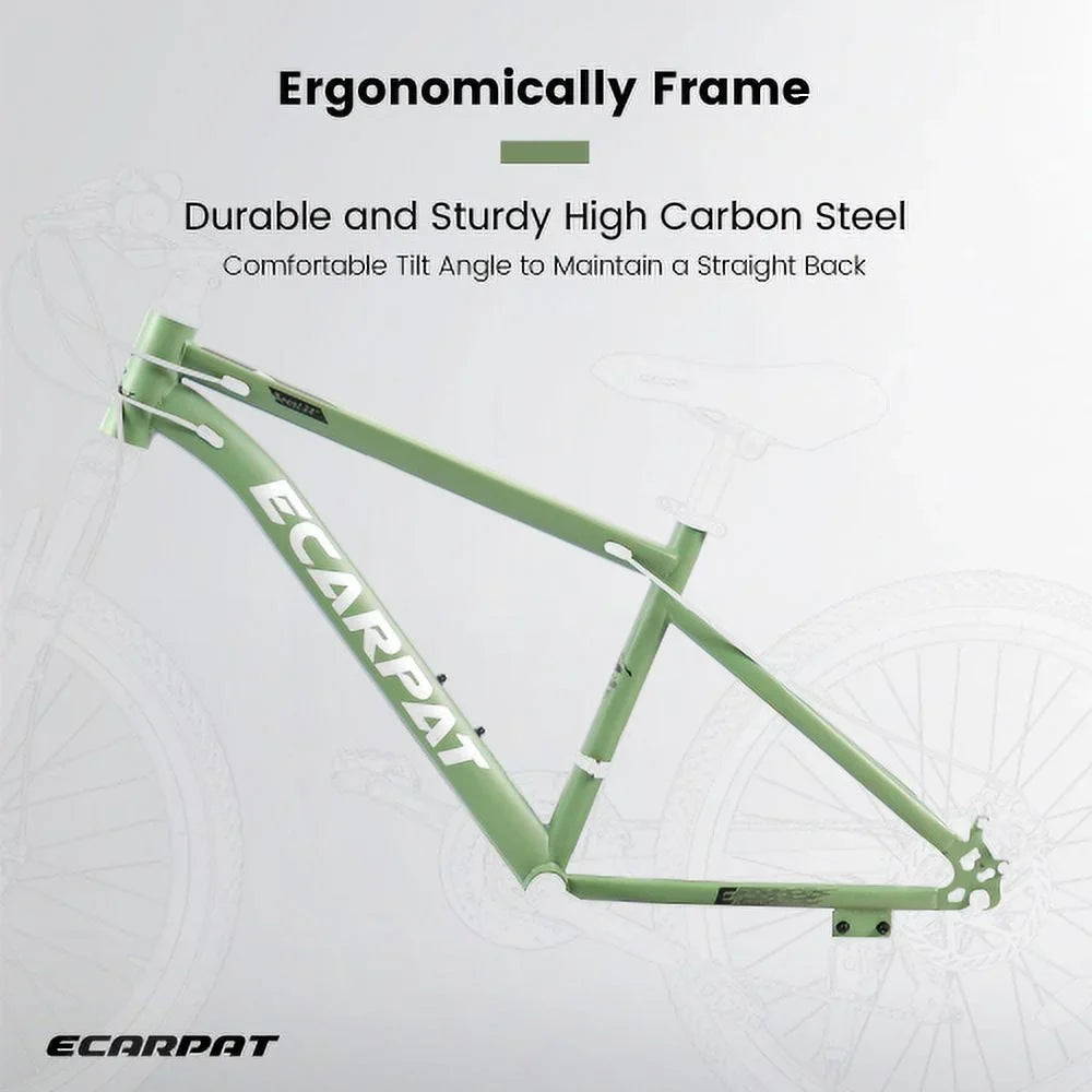 A24301 Ecarpat Mountain Bike 24 millimeter Wheels; 21-Speed Mens Womens Trail Commuter City Mountain Bike; Carbon steel Frame Disc Brakes Thumb Shifter Front Fork Bicycles