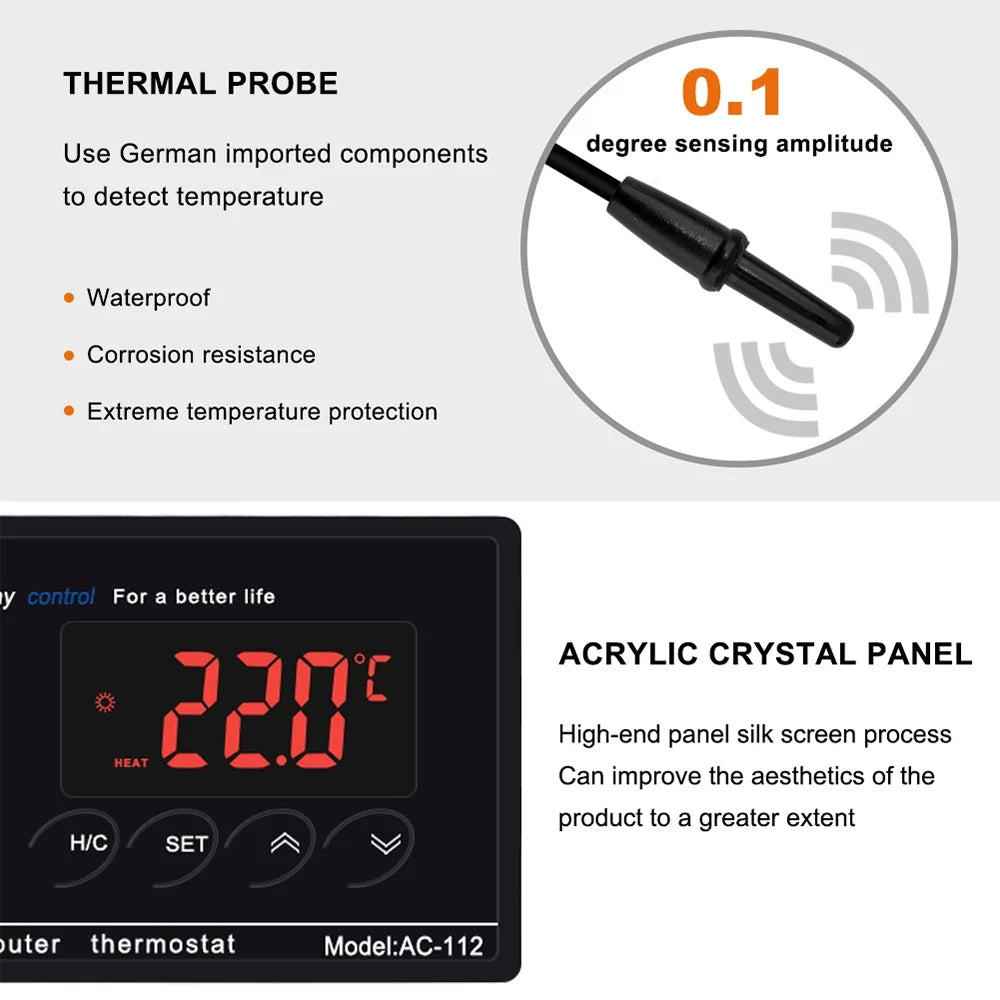 Anself Thermostat Outlet; Digital Temperature Controller with Heating & Cooling Mode for Chest Freezer; Home Brewing; Green House Incubation; Reptiles 40℃~110℃