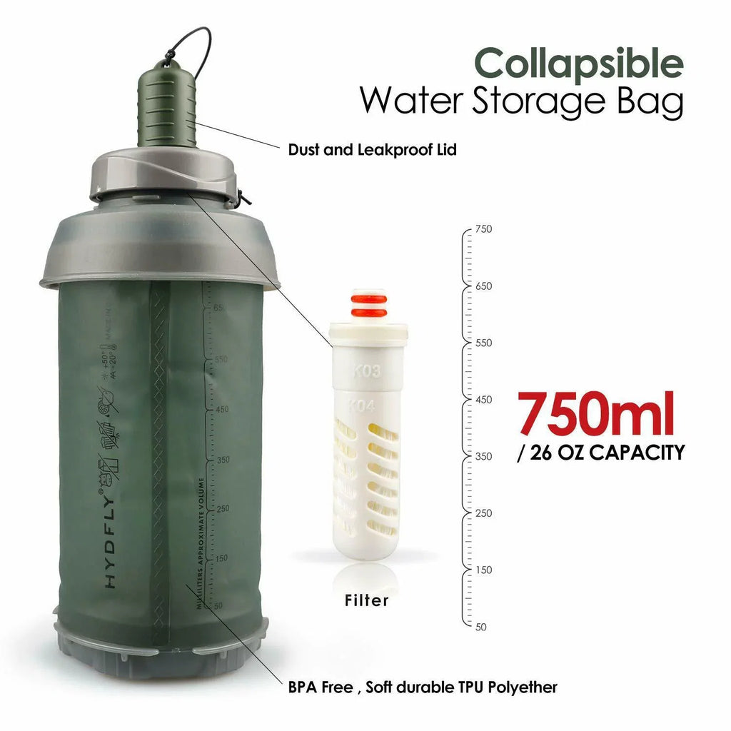 Outdoor Sports 750ml Hollow Fiber UF Collapsible Purifier Filter Bottle