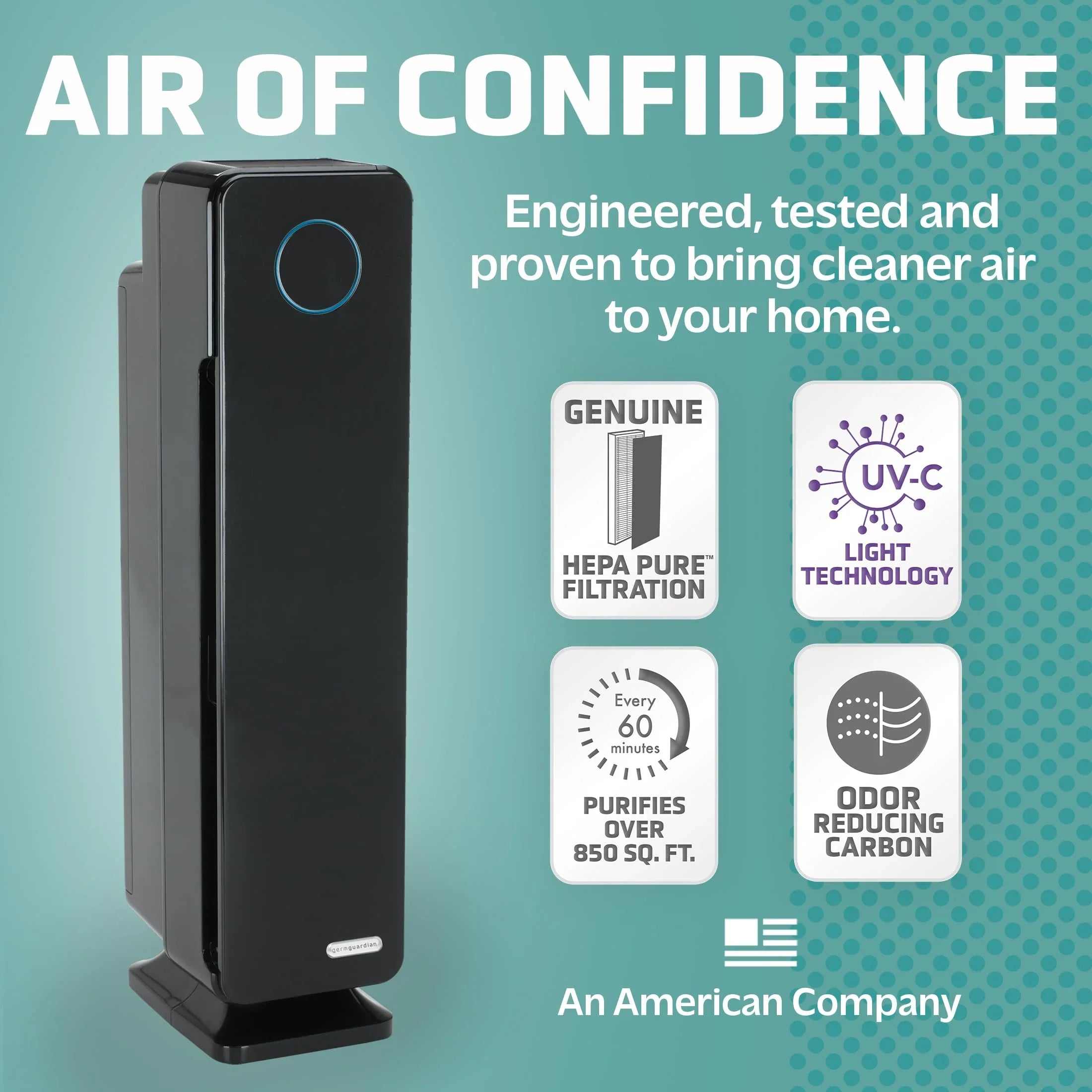 GermGuardian Air Purifier for Home; Large Rooms; H13 HEPA Filter; Removes Dust; Allergens; Smoke; Pollen; Odors; Mold; UV-C Light Helps Reduce Germs; 28 millimeter; Black; AC5350B