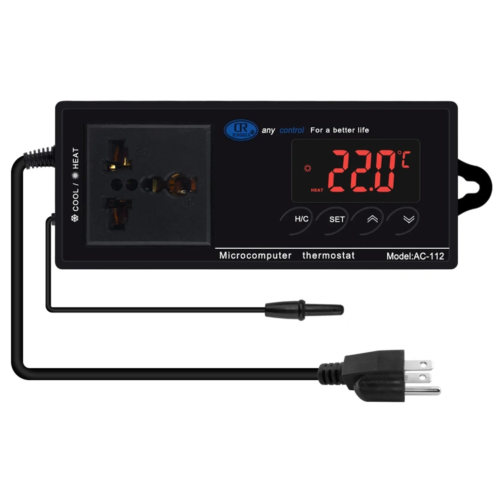 Anself Thermostat Outlet; Digital Temperature Controller with Heating & Cooling Mode for Chest Freezer; Home Brewing; Green House Incubation; Reptiles 40℃~110℃