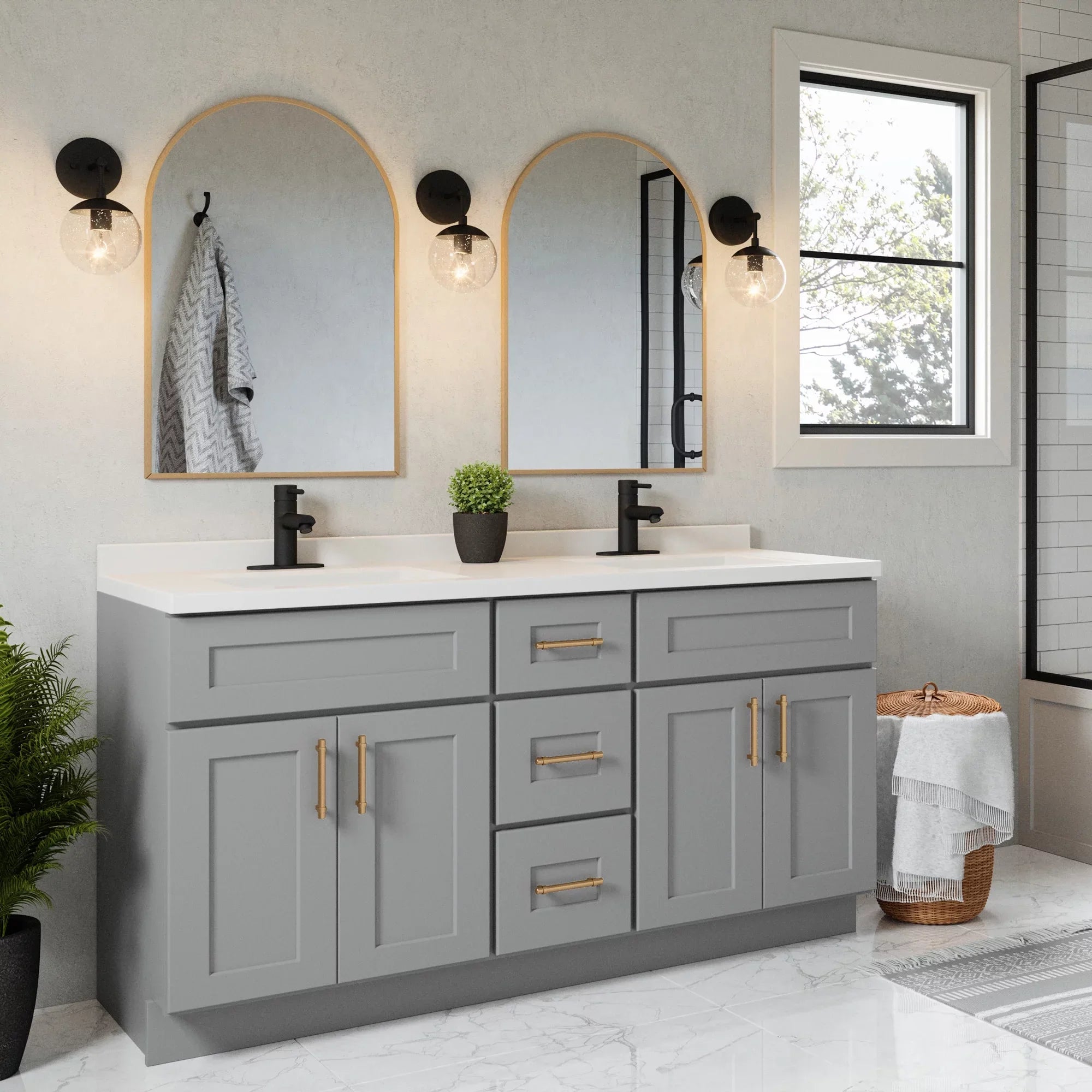 Design House 557678-WHT 61-inch Camilla Cultured Marble Centerset Mount Rectangle Double Bowl Vanity Top with Integrated Backsplash; Solid White