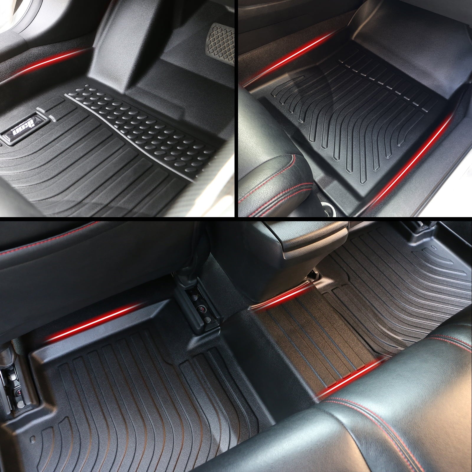 Ikon Motorsports Floor Mats & Trunk Mat Compatible With 2023-2024 Toyota Prius ; Black 3D Molded Carpets Liner 1st 2nd Row Front Rear Pad 4PC TPE Thermo Plastic Elastomer All Weather Protector
