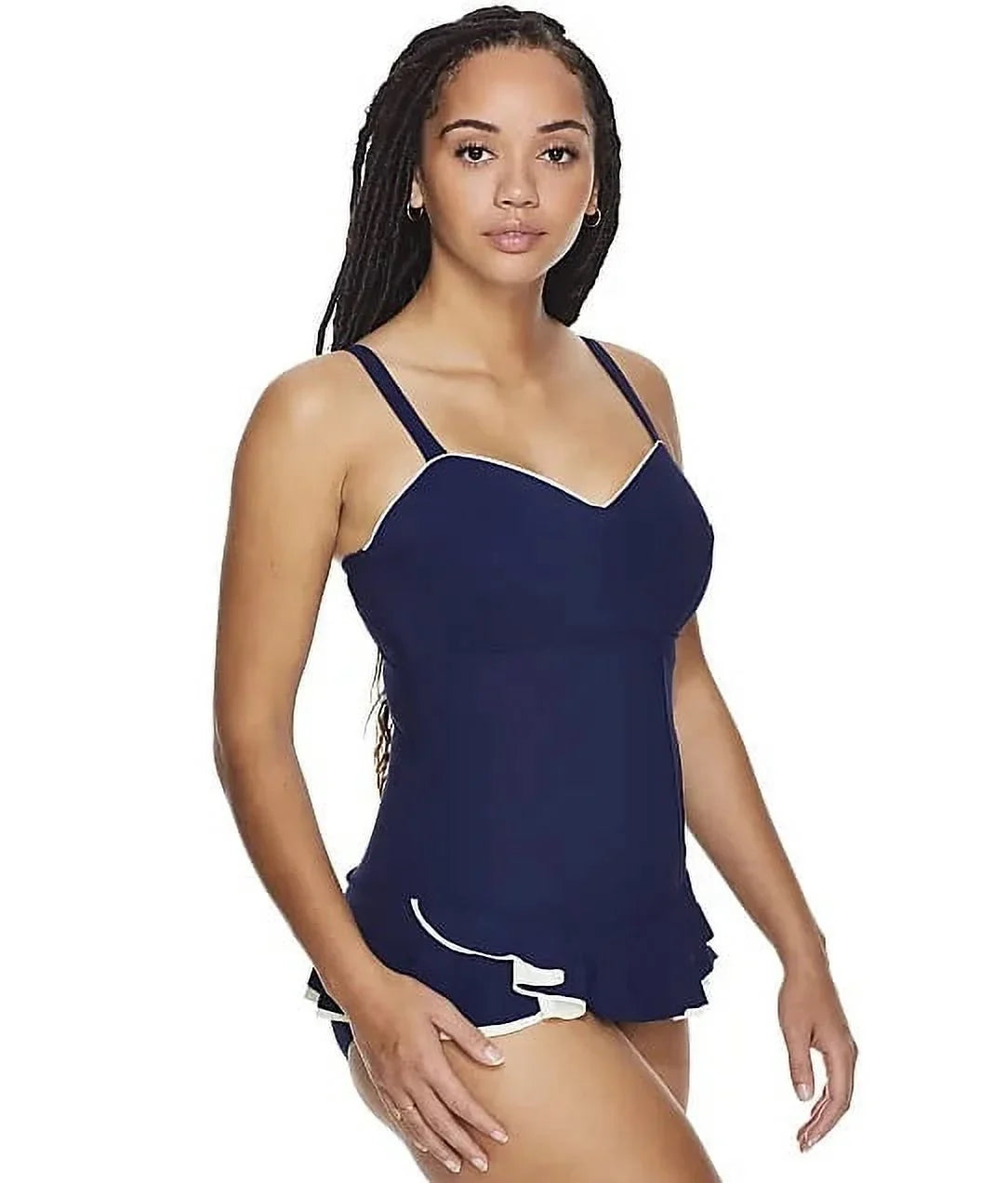 Profile by Gottex NAVY/OFF WHITE Belle Curve Underwire Swimdress; US 12D; UK 14D