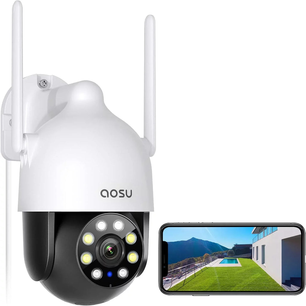 AOSU Security Camera; 2K Outdoor Camera Color Night Vision ; IP66 Liquidproof WiFi Camera for Home Security ; 360° View Surveillance Camera with PIR Motion Sensor; 2 Way Audio