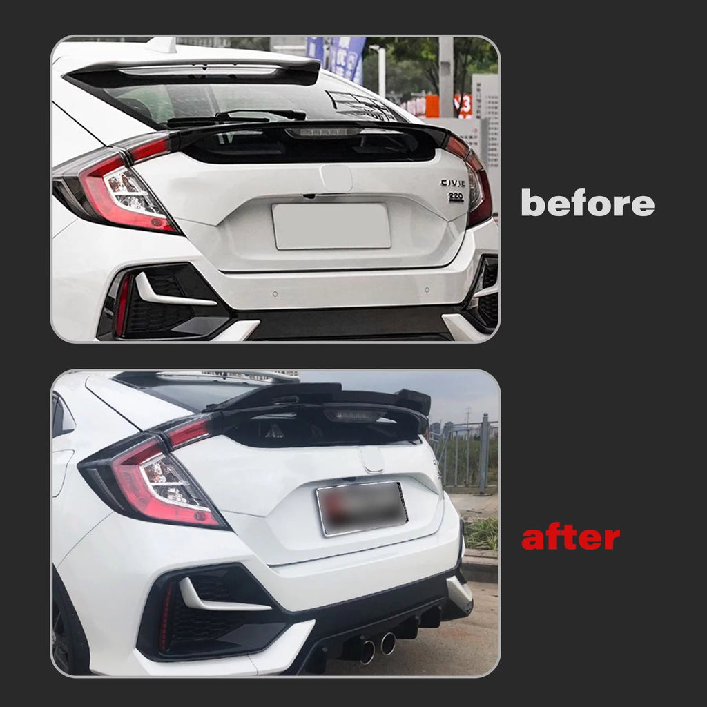Xotic Tech 1pc Glossy Black V-Style ABS Plastic Duckbill Trunk Spoiler Molding Trim Compatible with Honda Civic Hatchback 2017-2021