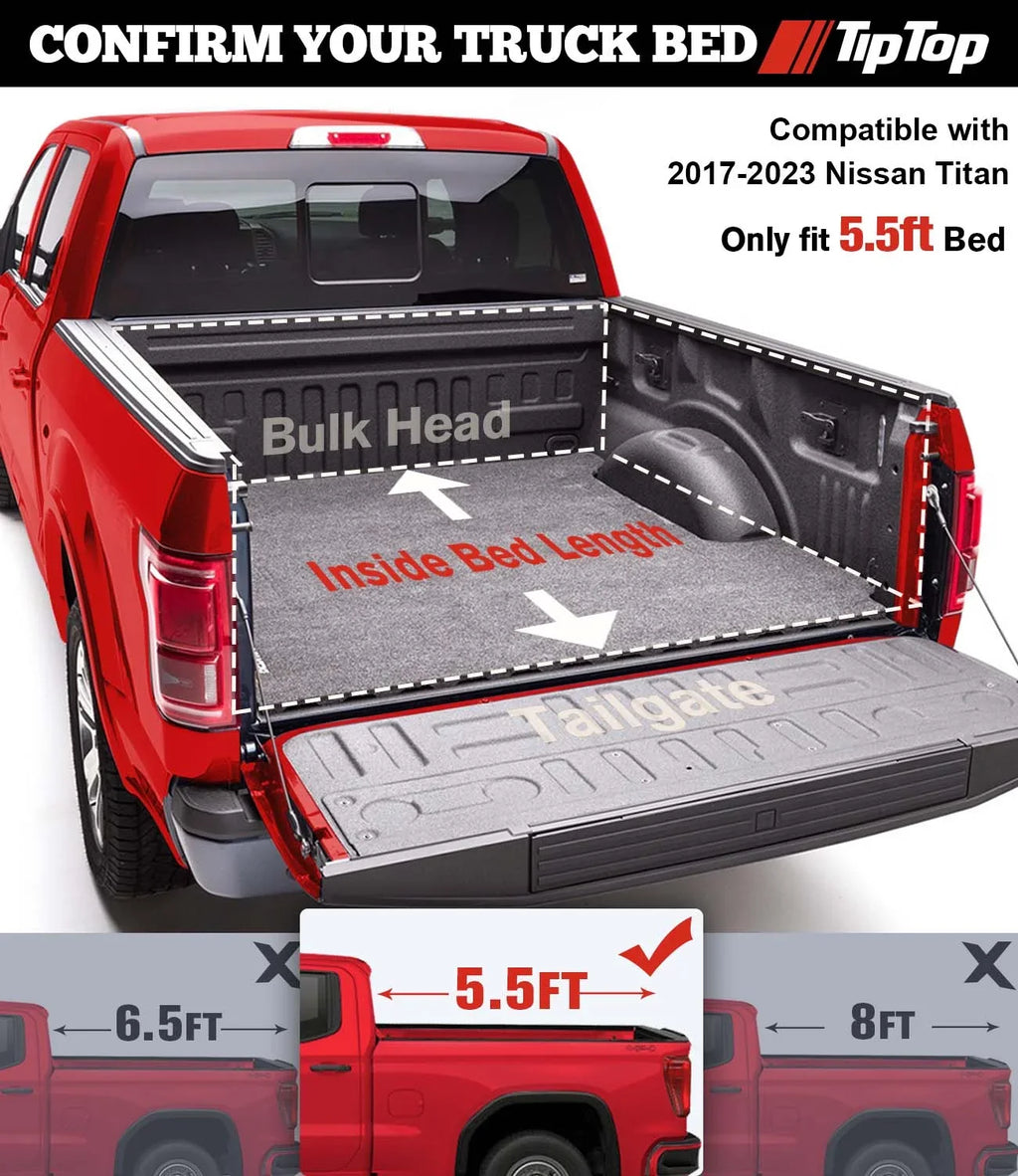 TIPTOP Tri-Fold Hard Tonneau Cover Truck Bed FRP On Top For 2017-2023 Nissan Titan 5.5ft Bed (67") w/o Titan Box | TPM3 |For Models With or Without The Deck Rail System|