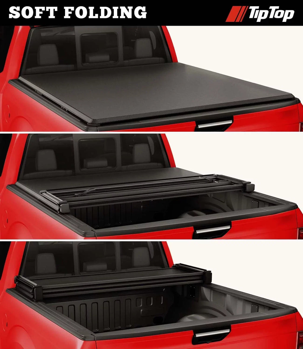 Tiptop Soft Folding Tonneau Cover Truck Bed For 2016-2023 Toyota Tacoma 5ft Bed (60.5") | TPX3 |For Models With or Without The Deck Rail System|