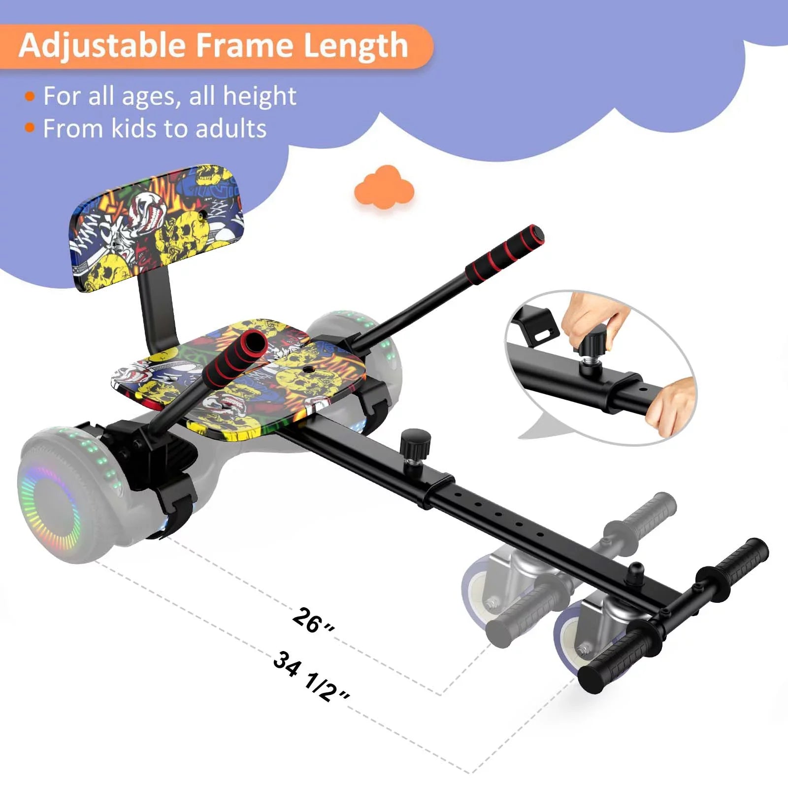 Hoverboard Seat Attachment; Adjustable Hoverboards Accessories; Compatible with 6.5"/ 8"/ 10" Hoverboards for Kids; Graffiti