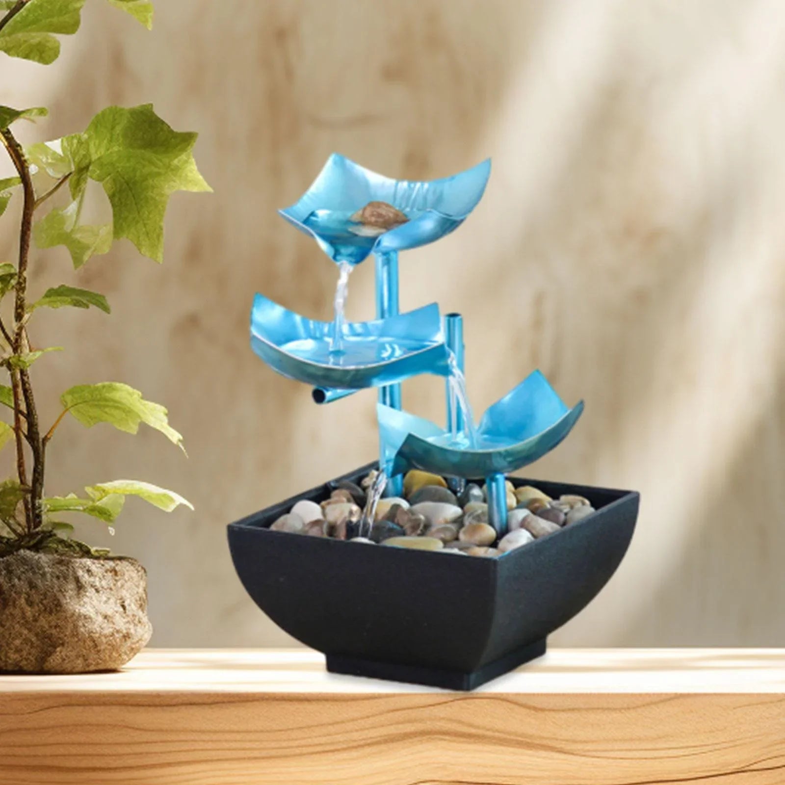 Menolana Tabletop Fountain; Indoor Fluidfall Fountain Desk with Circular Flow with River Rocks for Home Living Room Garden