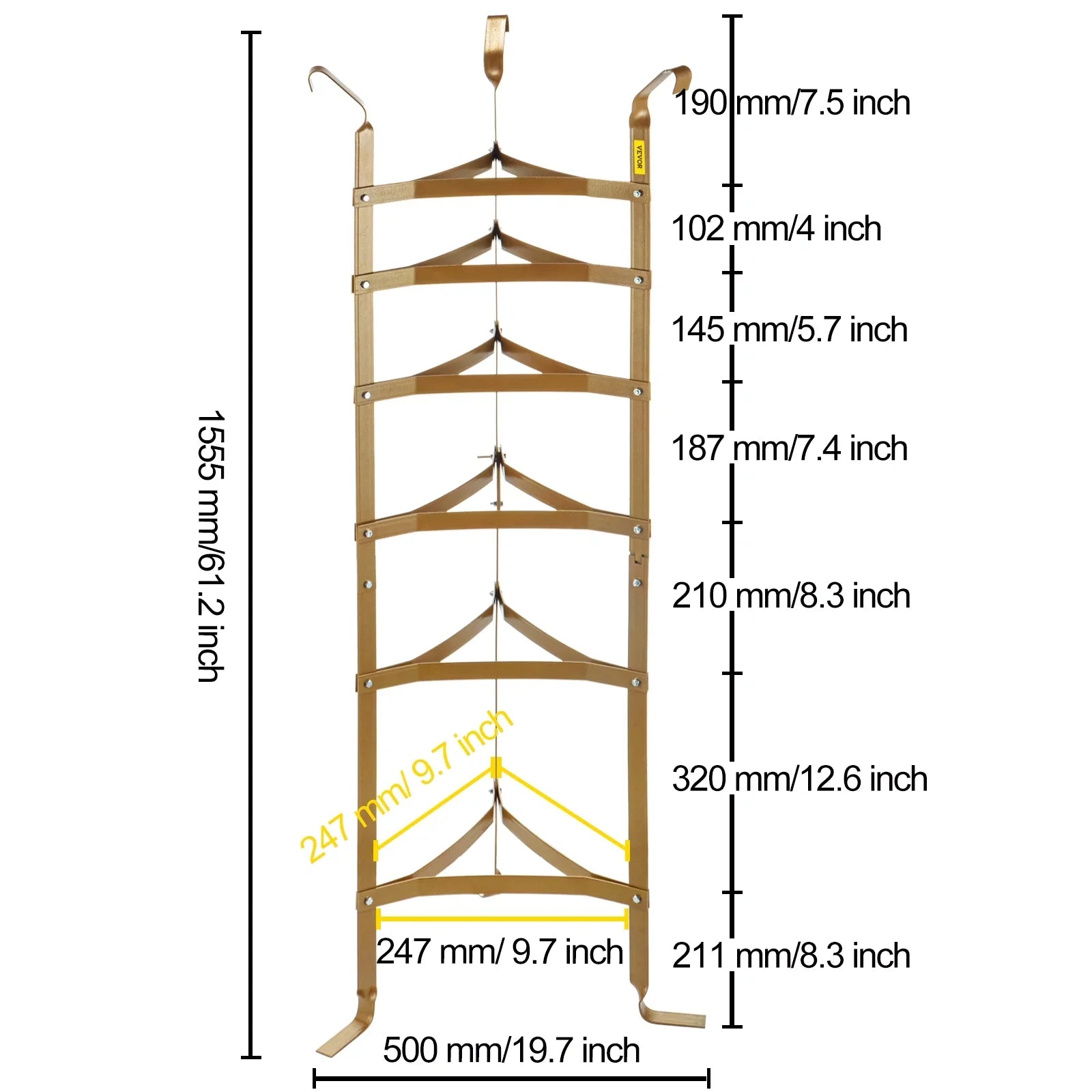 6-Tier Cookware Stand; Carbon Steel Multi-Layer Pot Rack; 61-inch Cookware Shelf; Copper Cookware Storage Tower; Unassembled Kitchen Corner Shelf Rack for Pans; Pots; Baskets Kettles Storage