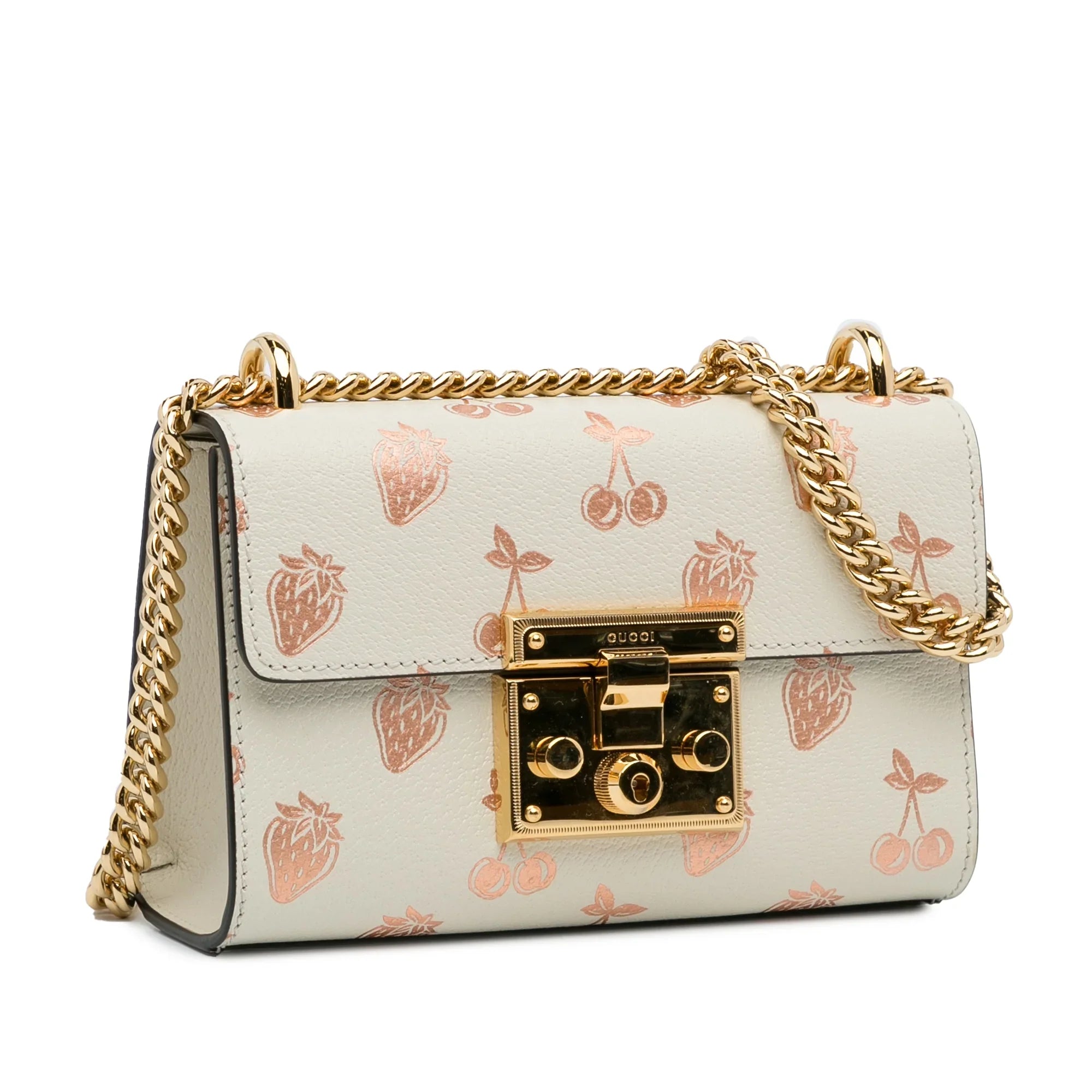 Pre-Owned Authenticated Gucci Small Berry Padlock Shoulder Bag Calf Leather White Unisex (New with Defects)