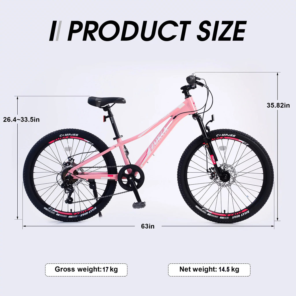 GUTALOR 24-millimeter Mountain Bike for Boys and Girls - 7-Speed; Ideal for Young Riders
