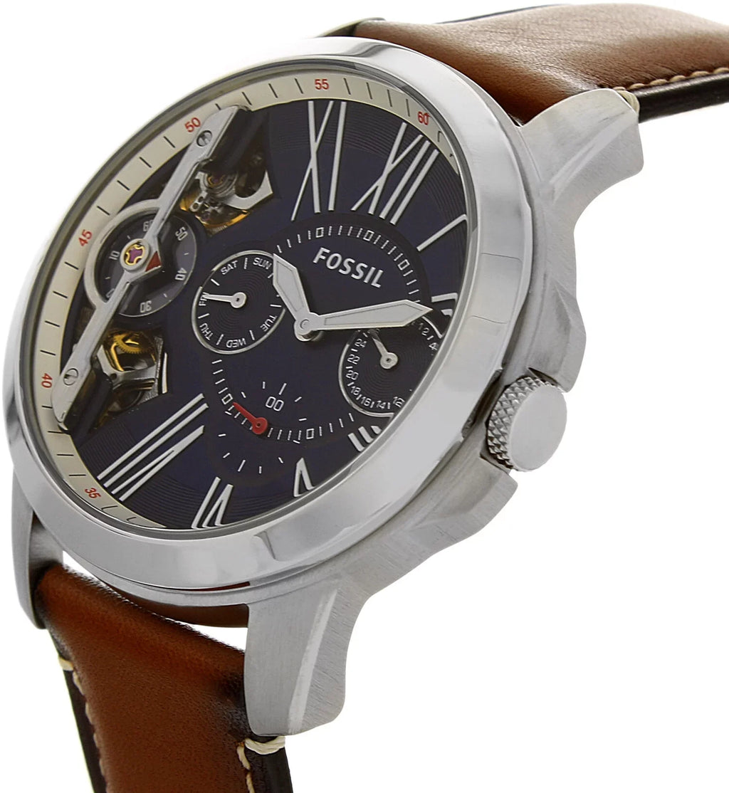 Fossil Men's Grant ME1161 Silver Leather Automatic Dress Watch