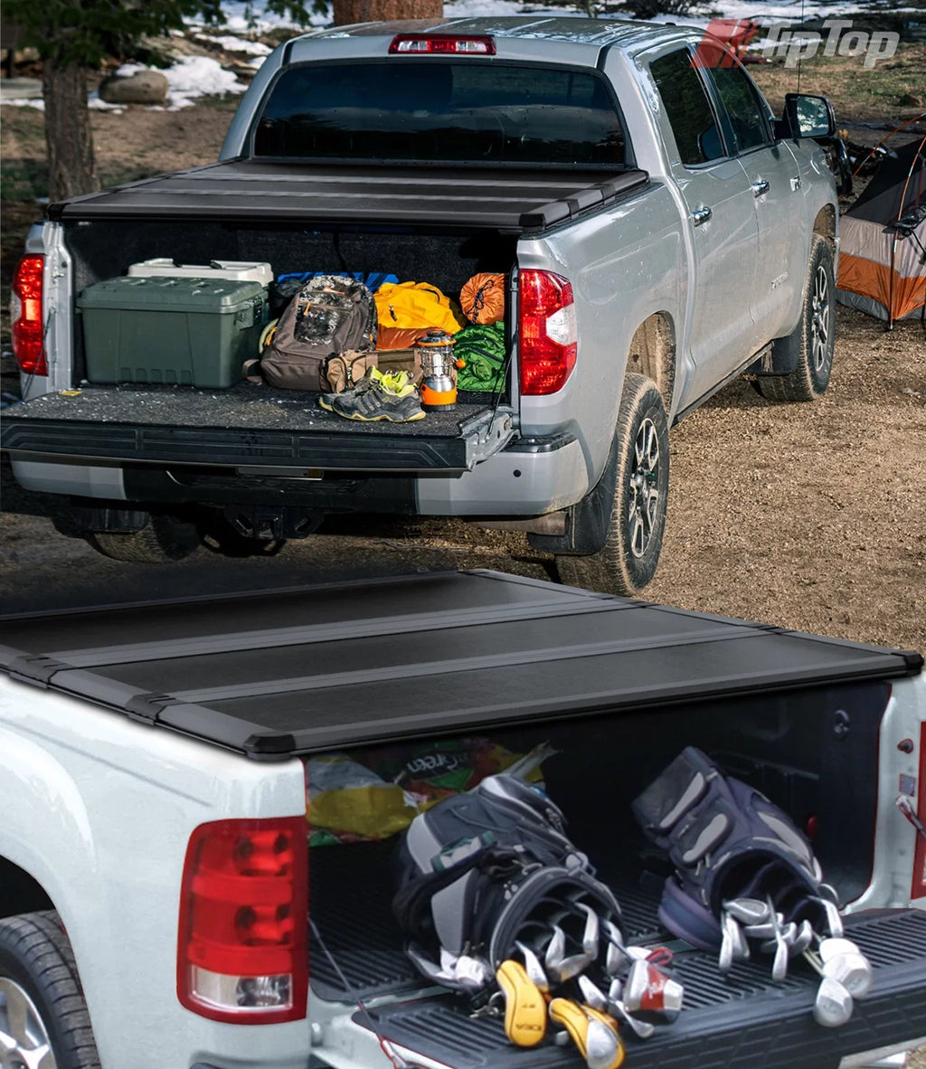 TIPTOP Tri-Fold Hard Tonneau Cover Truck Bed FRP On Top For 2017-2023 Nissan Titan 5.5ft Bed (67") w/o Titan Box | TPM3 |For Models With or Without The Deck Rail System|