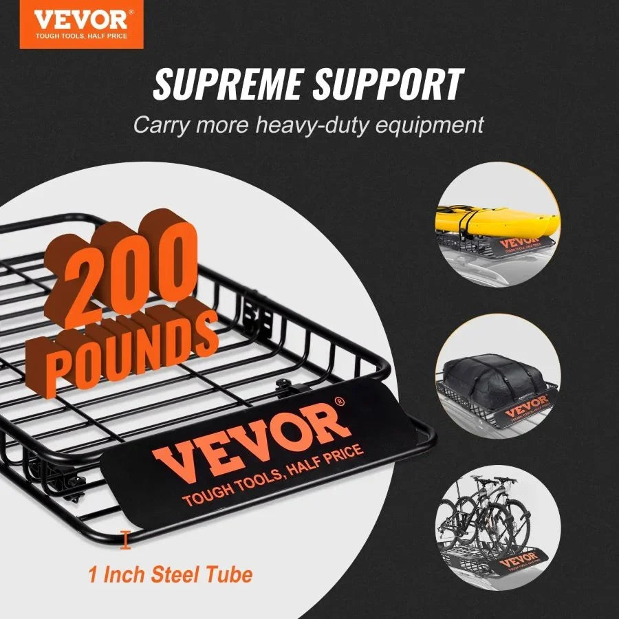 VEVOR Roof Rack Cargo Basket; 64" x 39" x 6" Rooftop Cargo Carrier with Extension; Heavy-duty 200 LBS Capacity Universal Roof Rack Basket; Luggage Holder for SUV; Truck; Vehicle