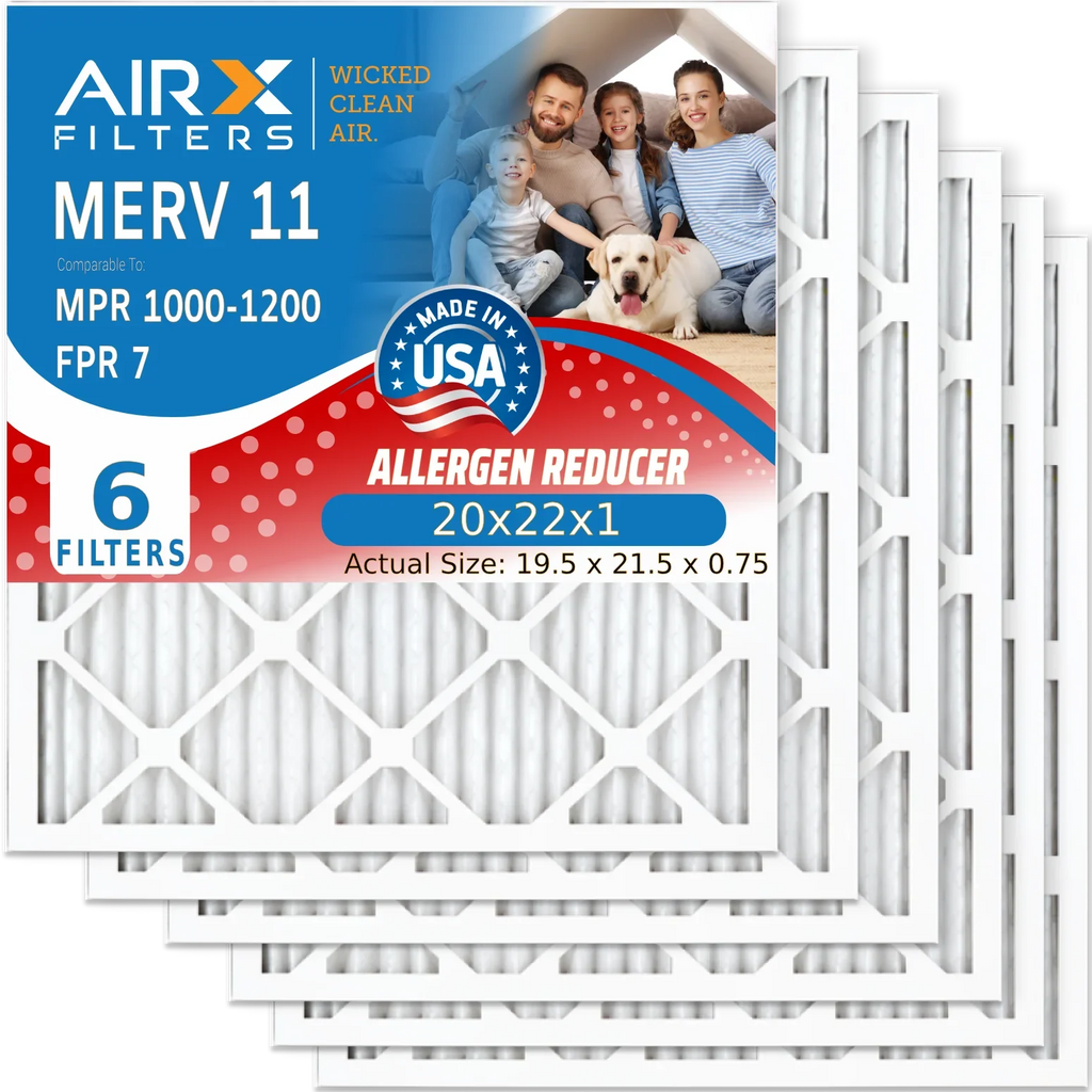 20x22x1 Air Filter MERV 11 Comparable to MPR 1000; MPR 1200 & FPR 7 Electrostatic Pleated Air Conditioner Filter 6 Pack HVAC Premium USA Made 20x22x1 Furnace Filters by AIRX FILTERS WICKED CLEAN AIR.