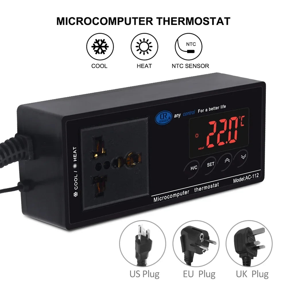 Anself Thermostat Outlet; Digital Temperature Controller with Heating & Cooling Mode for Chest Freezer; Home Brewing; Green House Incubation; Reptiles 40℃~110℃