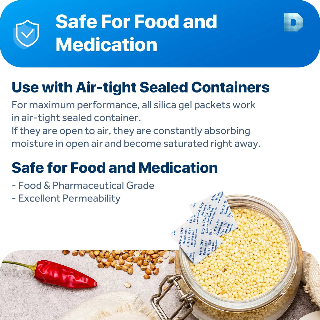 1 Gram [1000 Packs] "Dry & Dry" Premium Silica Gel Packets Desiccant Dehumidifiers - Rechargeable Paper (FDA Compliant)