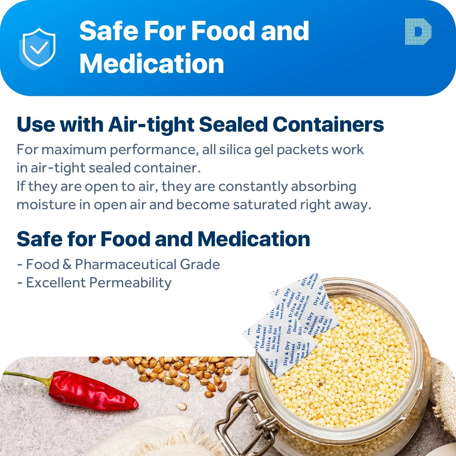 1 Gram [1000 Packs] "Dry & Dry" Premium Silica Gel Packets Desiccant Dehumidifiers - Rechargeable Paper (FDA Compliant)