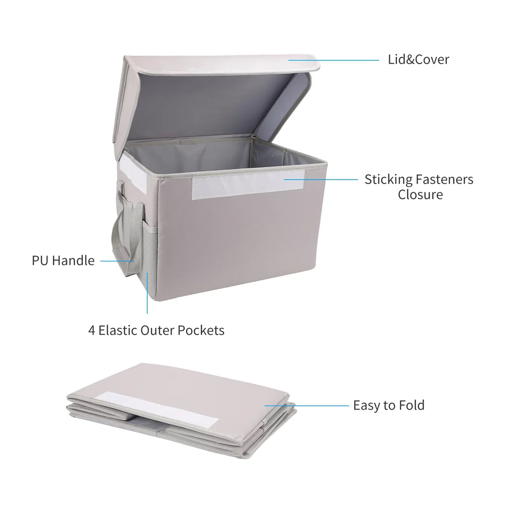 Irfora Fireproof Fluidproof Storage Box; Ideal for Home Office Car; with Lid and Sturdy Handles