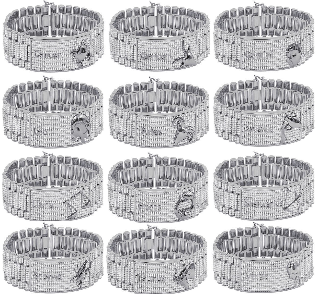 Zodiac Sign Scorpio 14K White Gold Finish Simulated Diamonds Mens Link Bracelet 8.5''