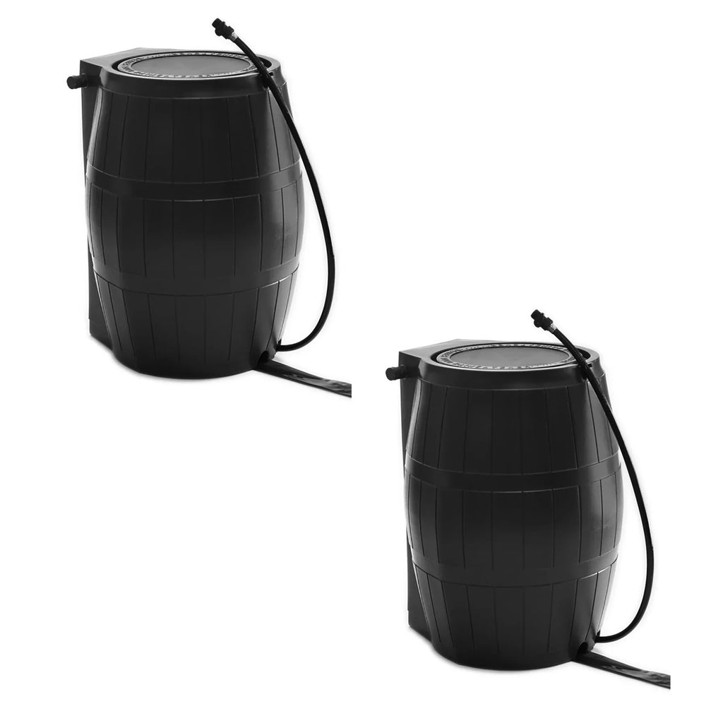 FCMP Outdoor 50-Gallon BPA Free Home Rain Barrel; Black (2 Pack)