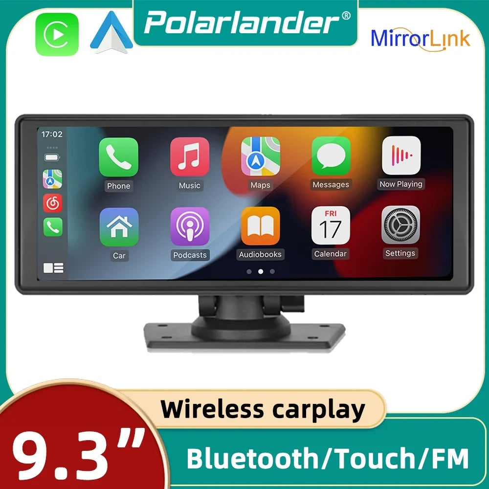 Polarlander 9.3" Wireless Carplay & Android Auto Portable Car Stereo; Front Dash Cam; Backup Camera; Bluetooth Hands-Free Calling; HD IPS Touchscreen;Supports Most Cars