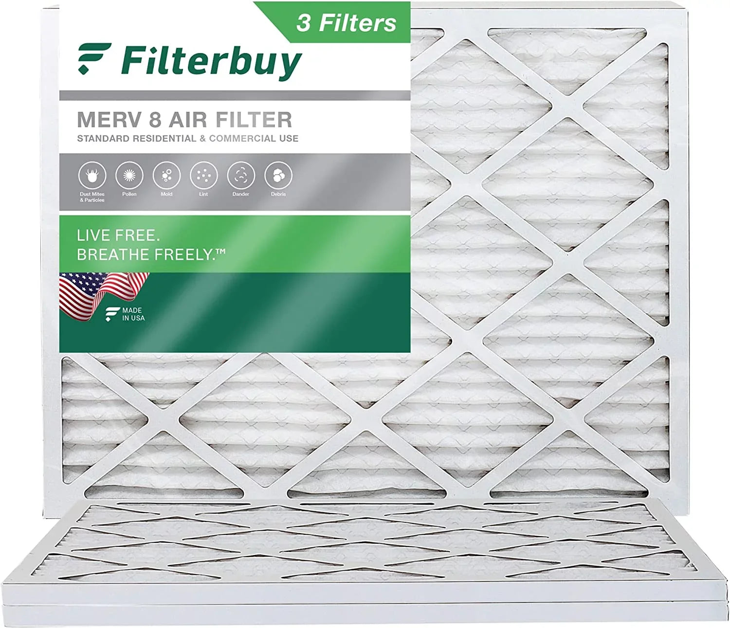 Filterbuy 16x21.5x1 MERV 8 Pleated HVAC AC Furnace Air Filters (3-Pack)