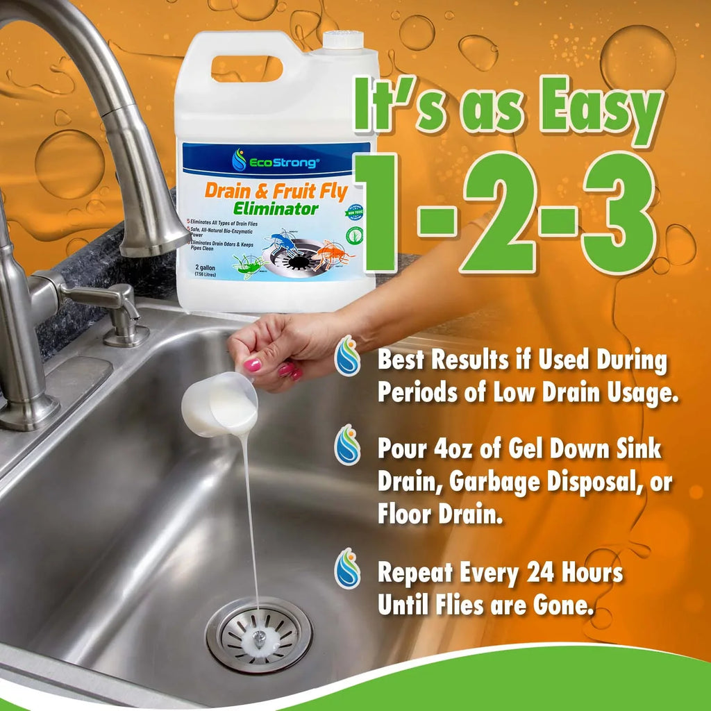 Fruit Fly Drain Treatment; Drain Fly Eliminator; Eliminates Gnats; Sewer Flies With EcoStrong - 2 Gallon