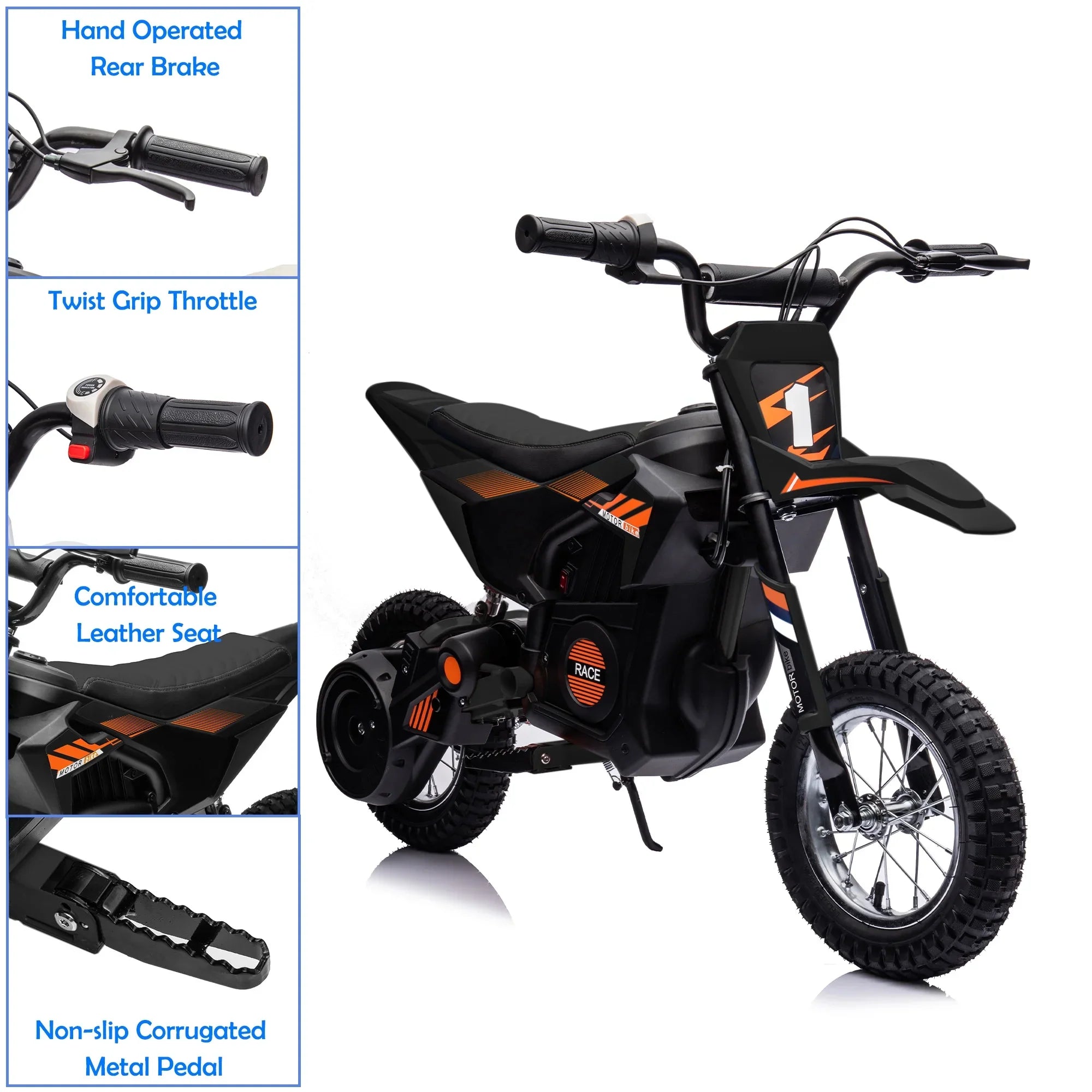 JoyWheels 24V Current-activated Child Dirt Bike; Toy Motorcycle Boys Motor Bike; Ages 13 Years +; 13mph; Black
