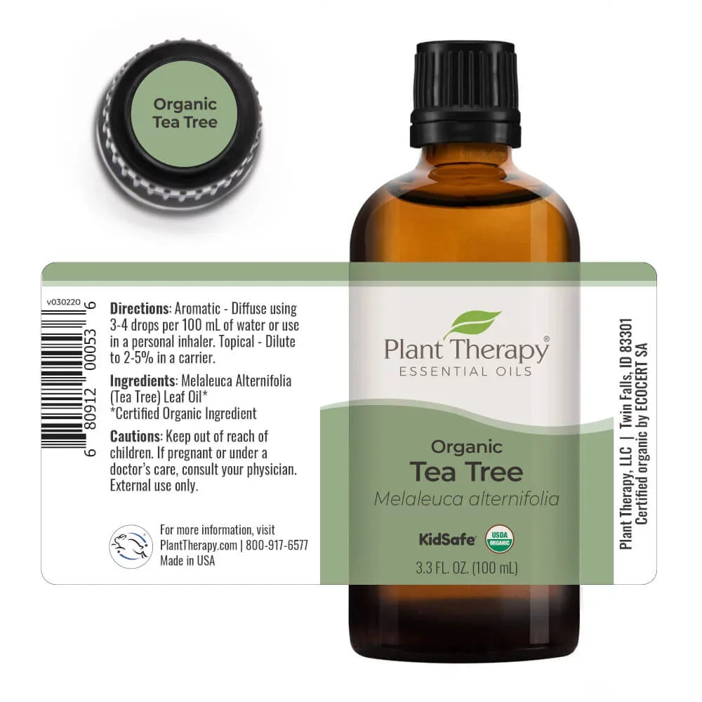 Plant Therapy Organic Tea Tree Oil (Melaleuca) 100% Pure; USDA Certified Organic; Undiluted; Natural Aromatherapy; Therapeutic Grade 100 mL (3.3 oz)