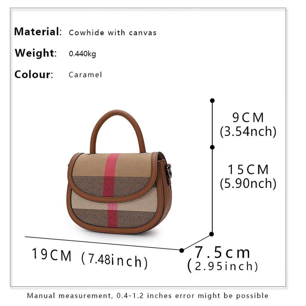 Aidrani New Women's One Shoulder Crossbody Bag Canvas with Cowhide Saddle Bag