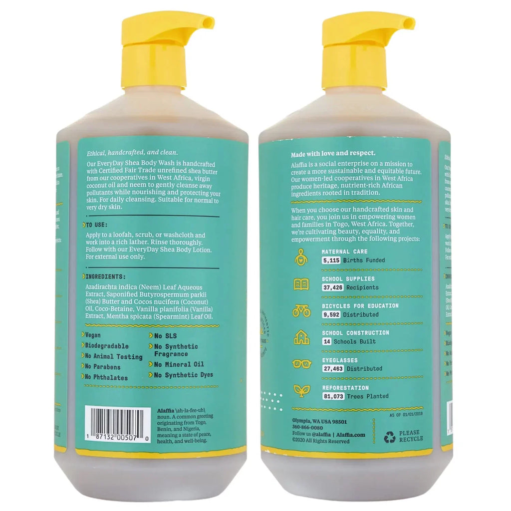 Alaffia Everyday Shea Body Wash - Naturally Helps Moisturize And Cleanse Without Stripping Natural Oils With Shea Butter; Neem; And Coconut Oil; Fair Trade Vanilla Mint; 32 Fl Oz.